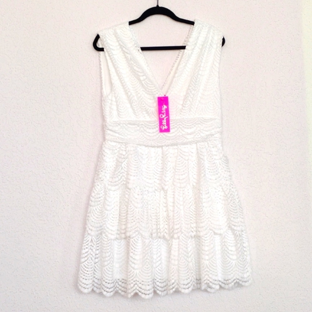 Lilly Pulitzer White Lace V‑Neck Mini Dress